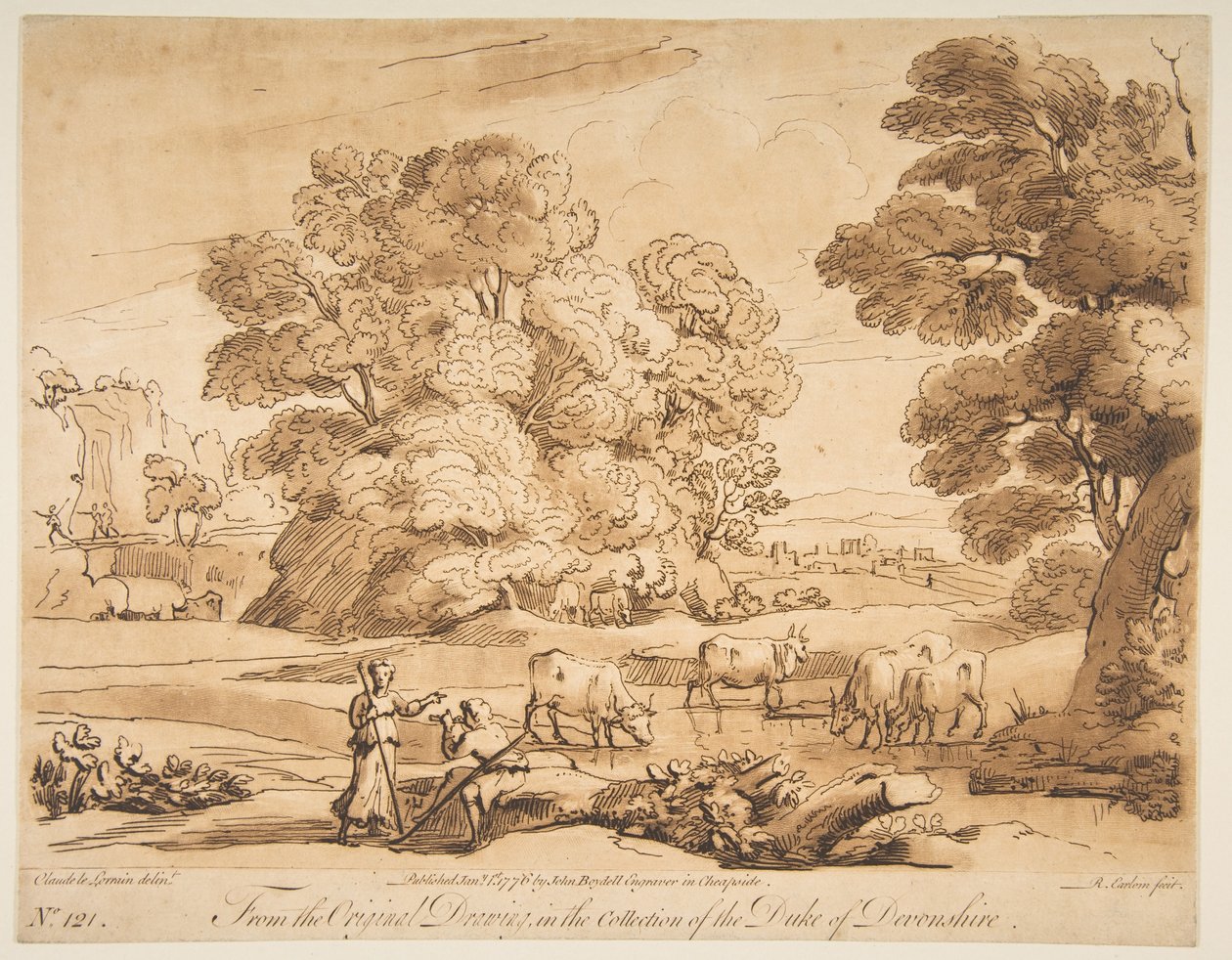 Maisema paimenen ja paimentaren kanssa, 1776. tekijältä Richard Earlom