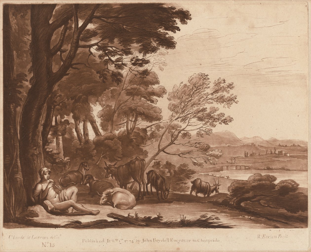 Maisema nro. 15 "Totuuden kirjasta" tekijältä Richard Earlom after Claude Lorrain