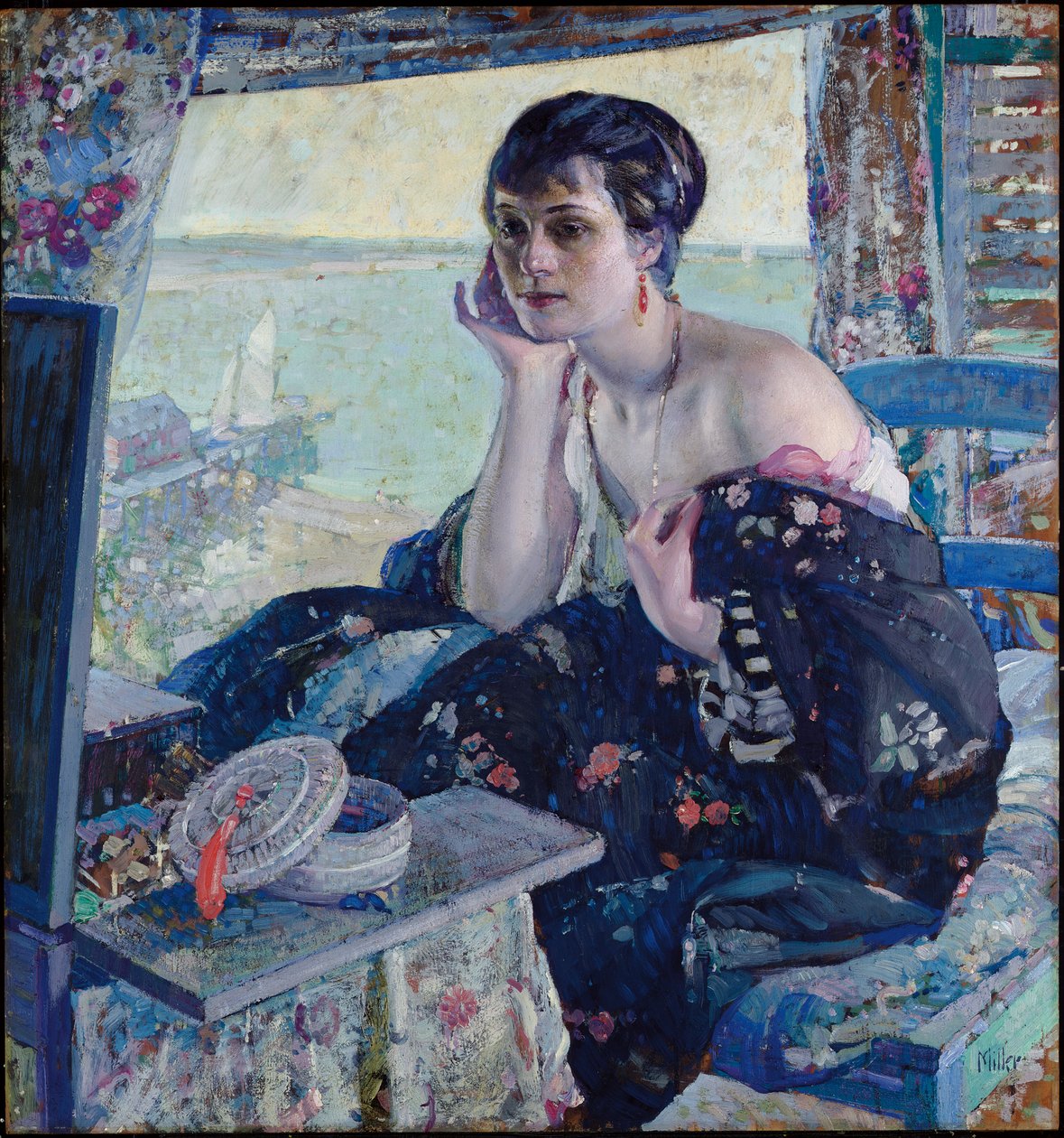 Nainen ikkunan luona (öljy paneelissa) tekijältä Richard Emil Miller