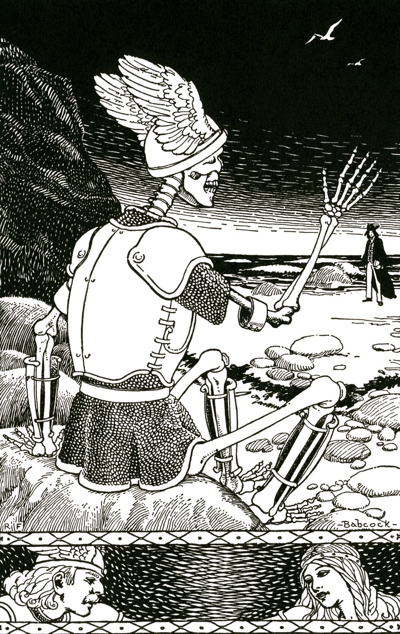 Kuolema luurankona hyvästelemässä miestä, n.1930 (litografia). tekijältä Richard Fayerweather Babcock