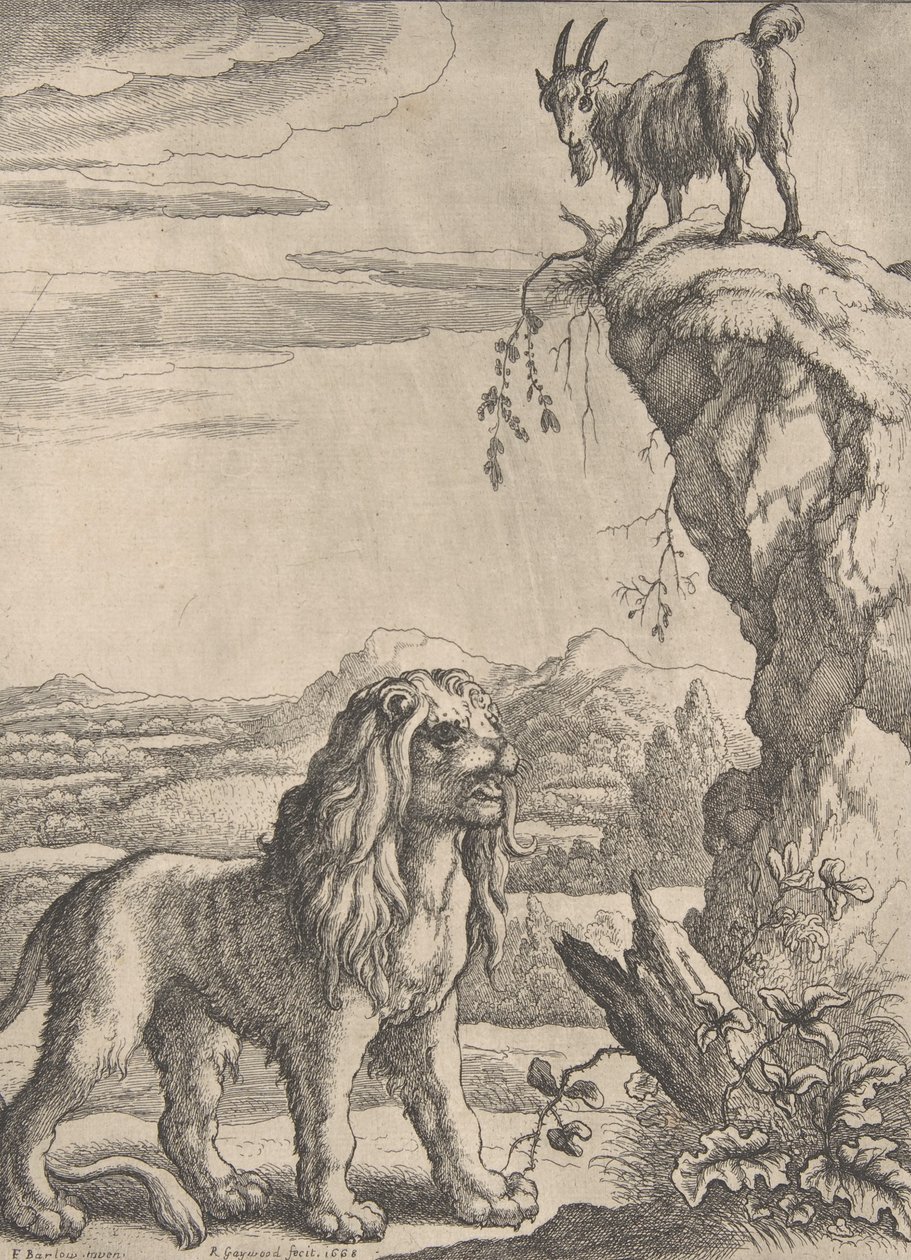 Lyon and the Kid, Ogilbyn Aesopics, 1668. tekijältä Richard Gaywood