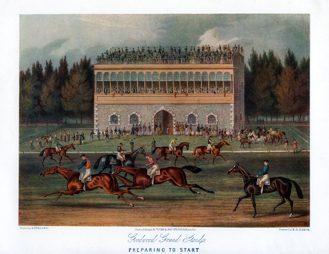 Goodwood Grand Stand, valmistautuu alkuun, 1836. tekijältä Richard Gibson Reeve
