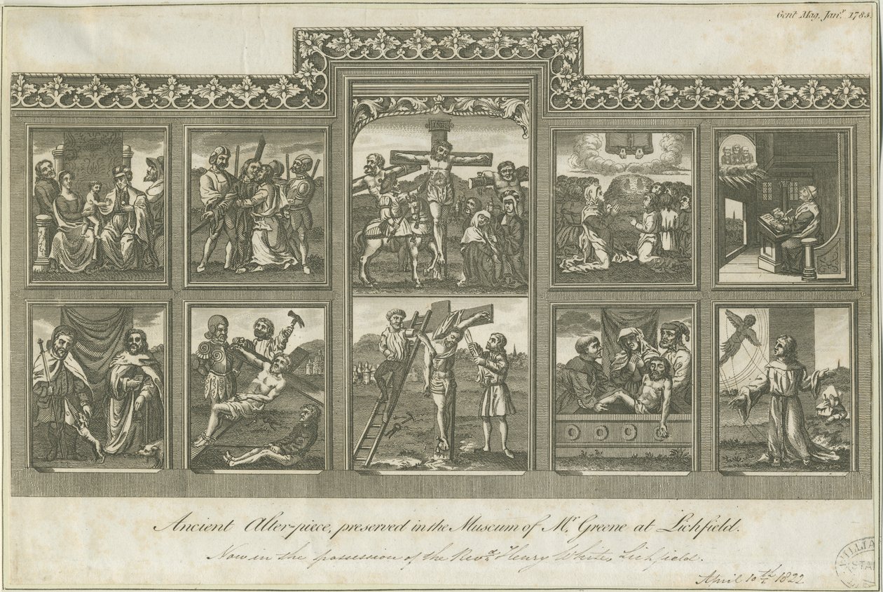 Lichfield - Muinainen alttaritaulu: kaiverrus, nd [c 1785] (painettu) tekijältä Richard Greene