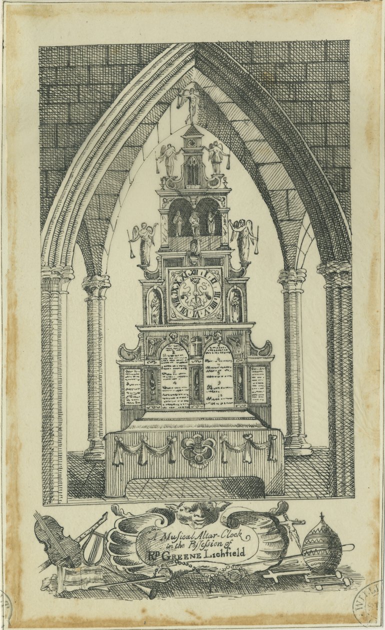 Lichfield - Musikaalinen alttarikello: musteella merkintä ja [?1700-luku] (piirustus) tekijältä Richard Greene