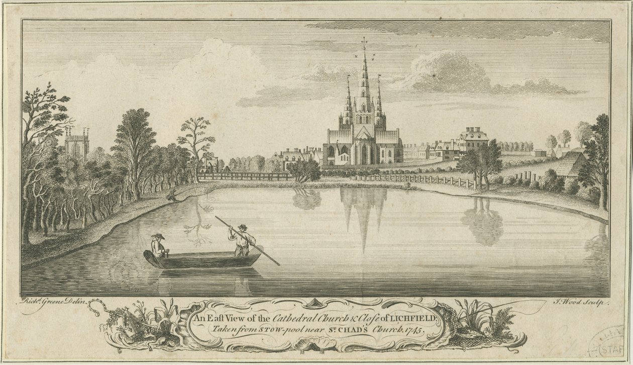 Lichfield Cathedral and Close - East View: kuparilevykaiverrus tekijältä Richard Greene