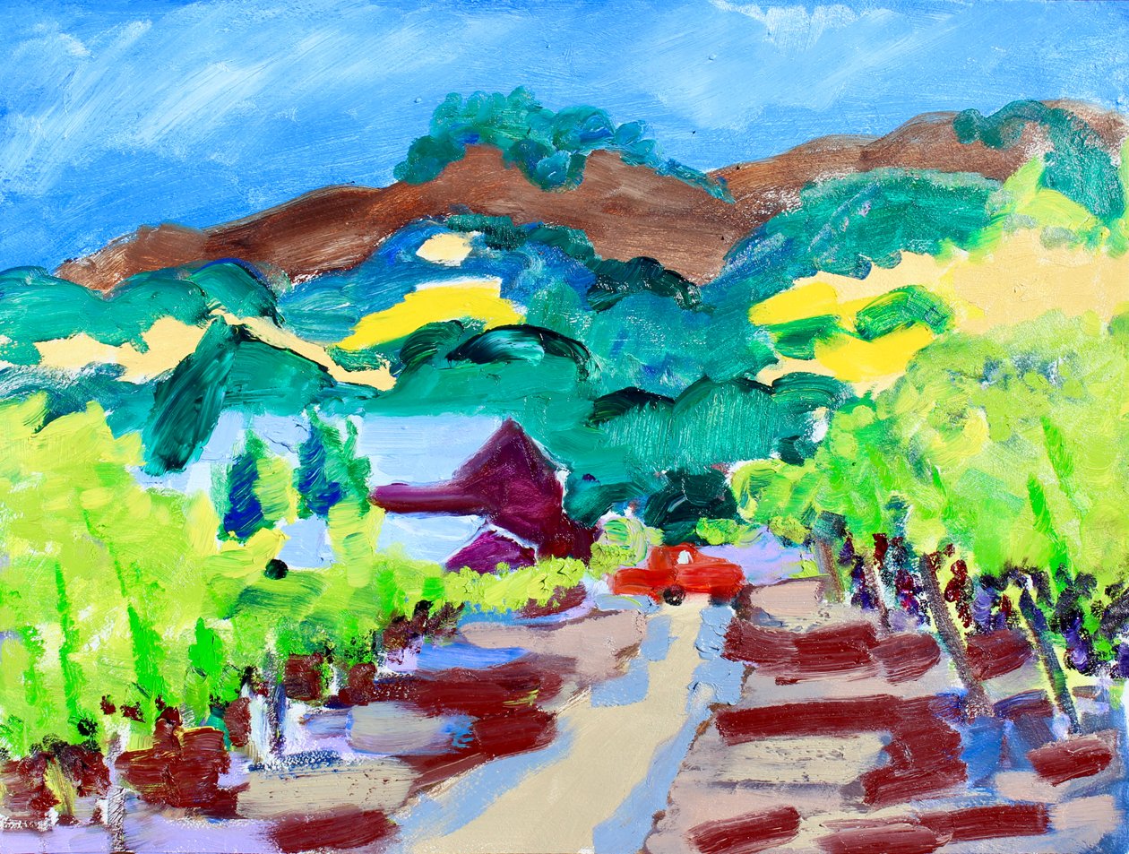 Red Truck in a Vineyard, California, 2021 (öljy kankaalle) tekijältä Richard H. Fox