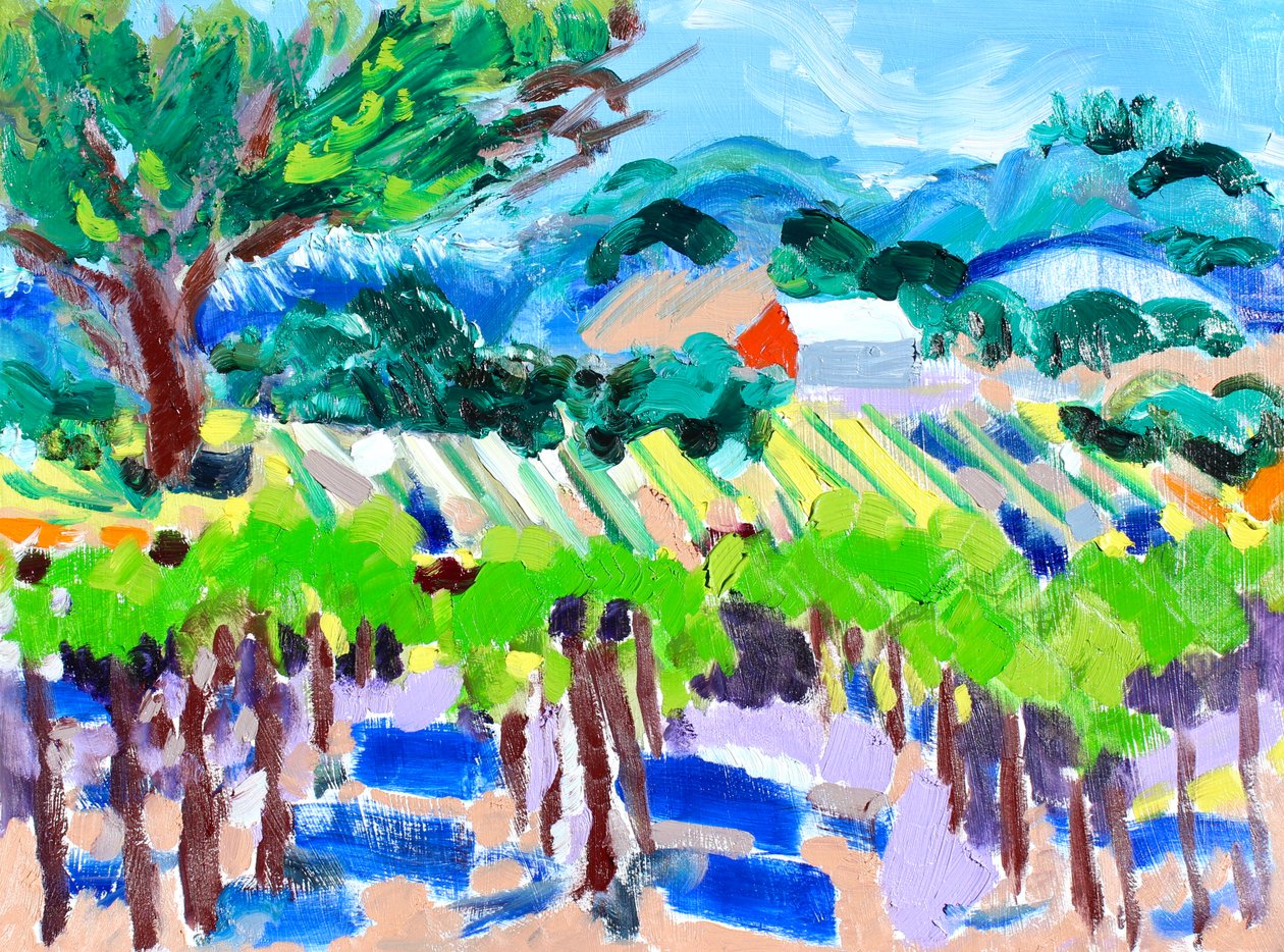Vineyard with Red Barn, 2021 (öljy paperille) tekijältä Richard H. Fox