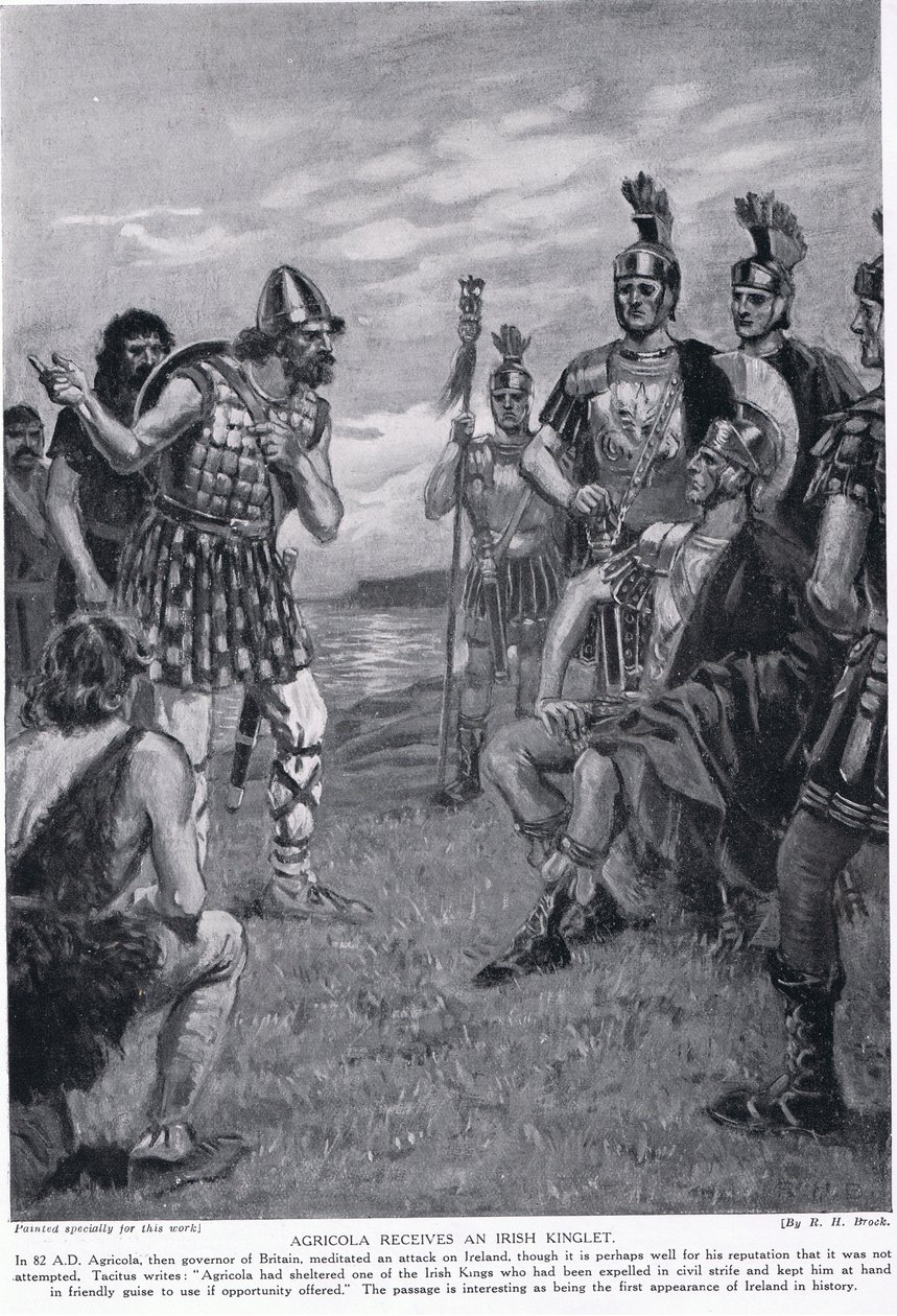 Agricola saa Irlannin Kingletin, kuvituksen "Hutchinsonin kansakuntien historiasta", n. 1910 tekijältä Richard Henry Brock