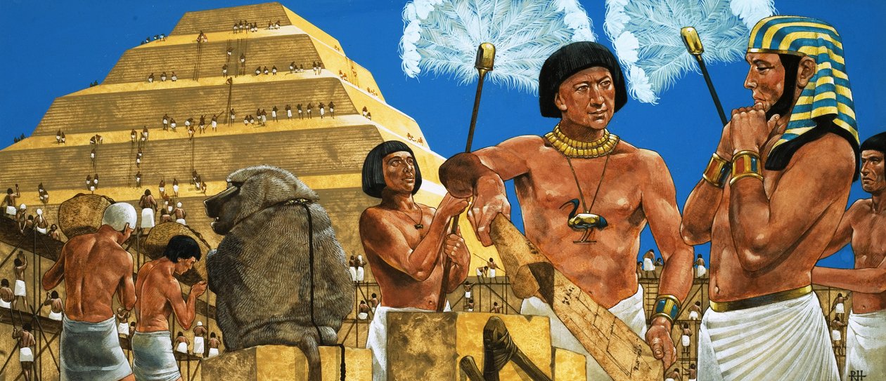 Imhotep, tähtitieteilijä ja arkkitehti, ja farao Zoser tekijältä Richard Hook