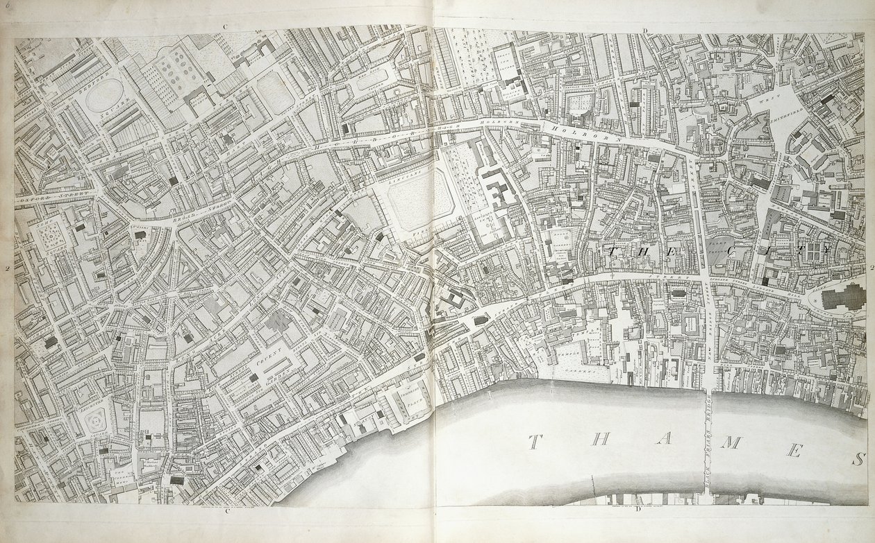 Levy aiheesta "Plan of the Cities of London and Westminster the Borough of Southwark, and Parts Adjoining", n. 1792-1799 tekijältä Richard Horwood
