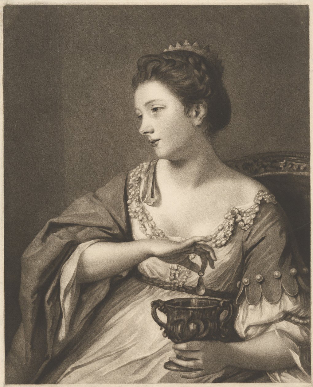 Miss Kitty Fisher hahmona "Cleopatra Solving the Pearl" tekijältä Richard Houston