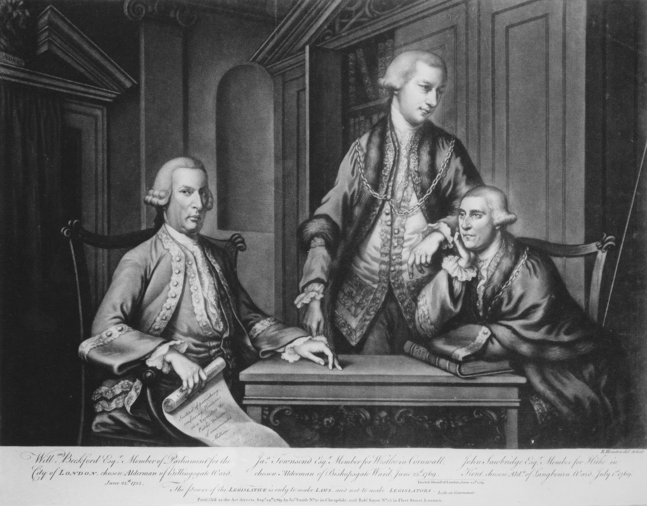 William Beckford (1709-70) James Townsend ja John Sawbridge (n. 1732-95) Lontoon vankilat, taiteilijan kaiverrus, 1769 tekijältä Richard Houston