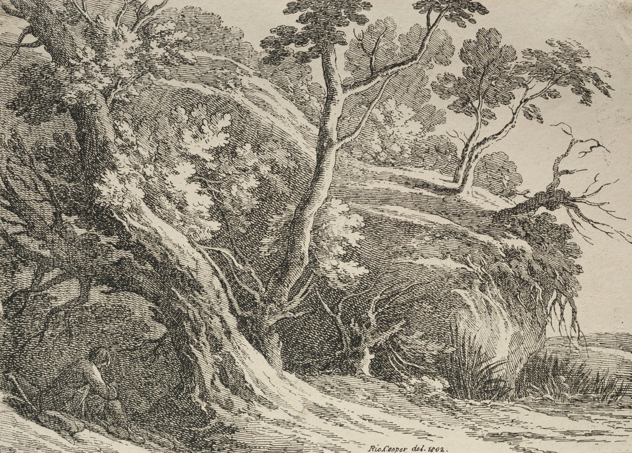 Polyautografian näytteet: Mies istuu tammen alla, 1802. tekijältä Richard II Cooper