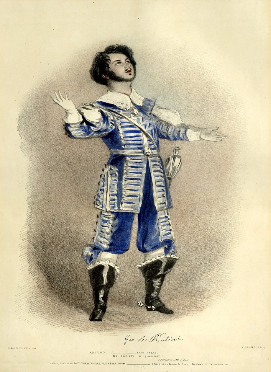 I Puritani Giovanni Rubinin kanssa Arturona (roolin luonut) ensimmäisestä tuotannosta Pariisissa, Théâtre-Italien tekijältä Richard James Lane