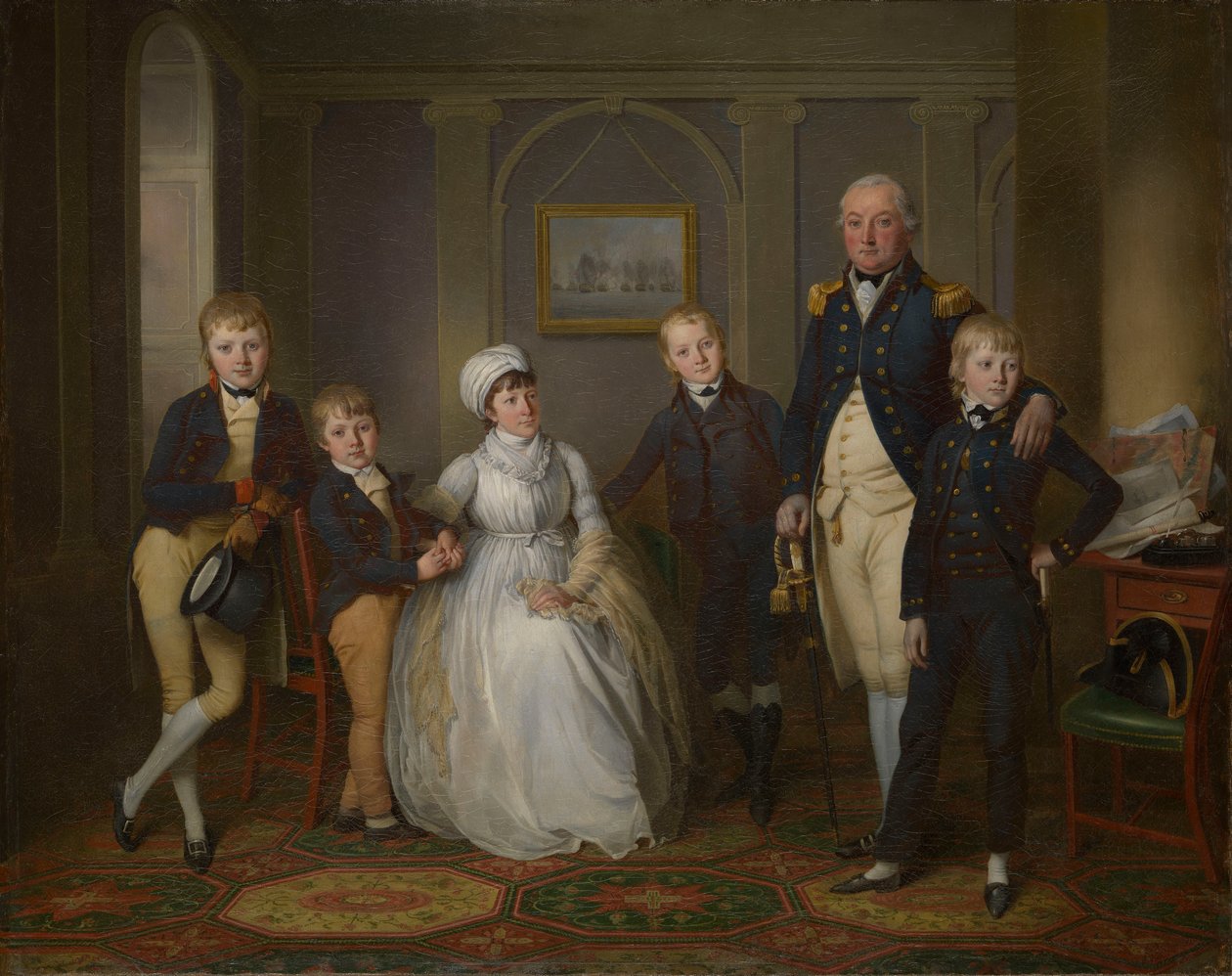 Kapteeni Richard Grindall (1750-1820) ja hänen perheensä, noin 1800 (öljy kankaalle). tekijältä Richard Livesay