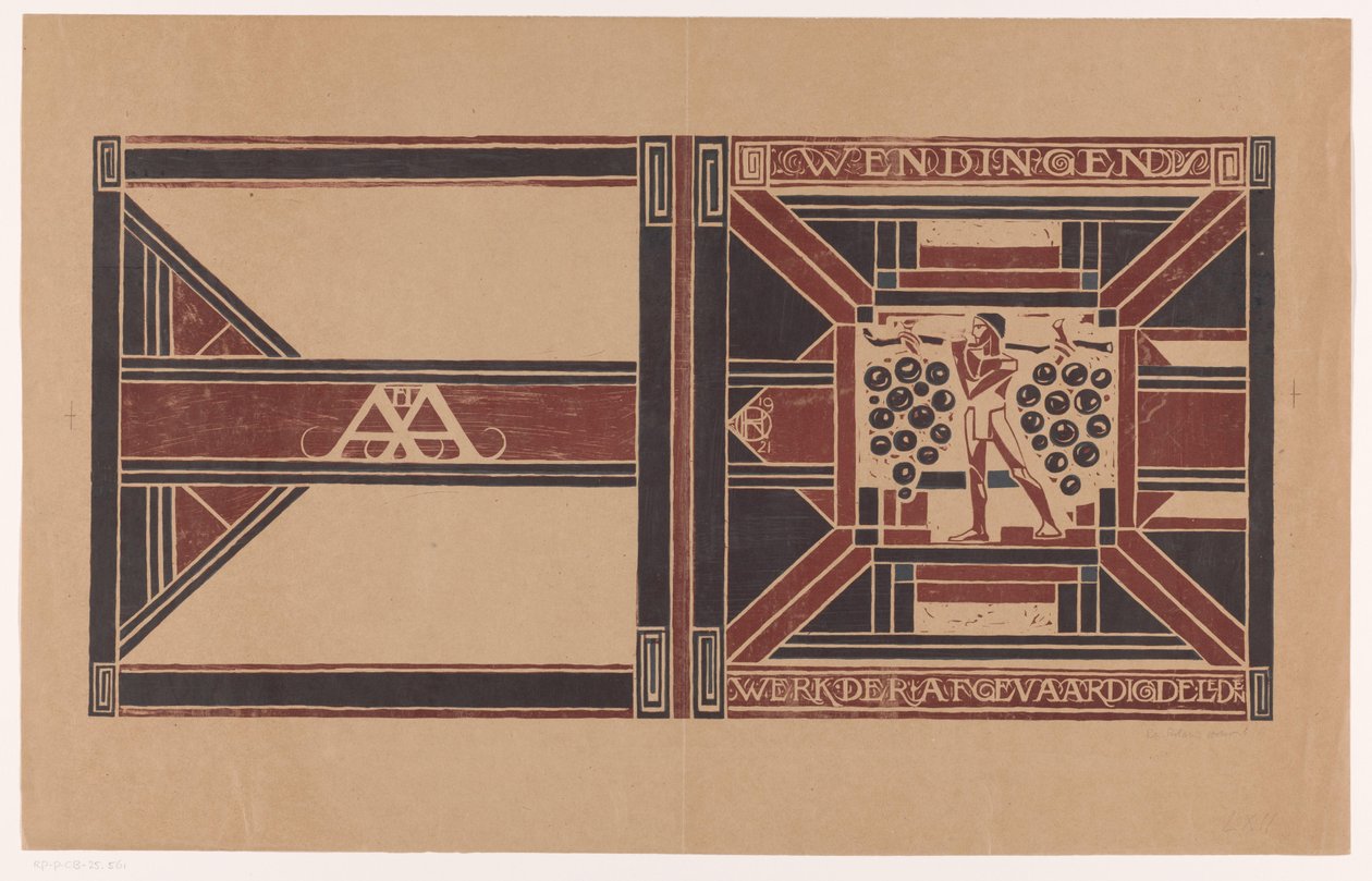 Kannen suunnittelu: Wendingen, 1921 Valtuutettujen jäsenten työ (nimike esineessä) tekijältä Richard Nicolaüs Roland Holst (signed by artist)