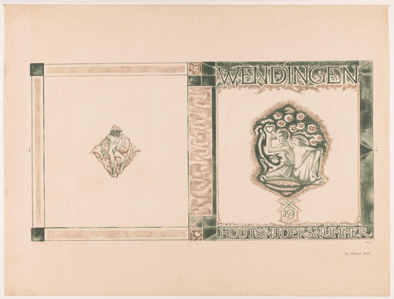 Kansisuunnittelu: Wendingen, Woodcarvers-numero, 1919 tekijältä Richard Nicolaüs Roland Holst (signed by artist)