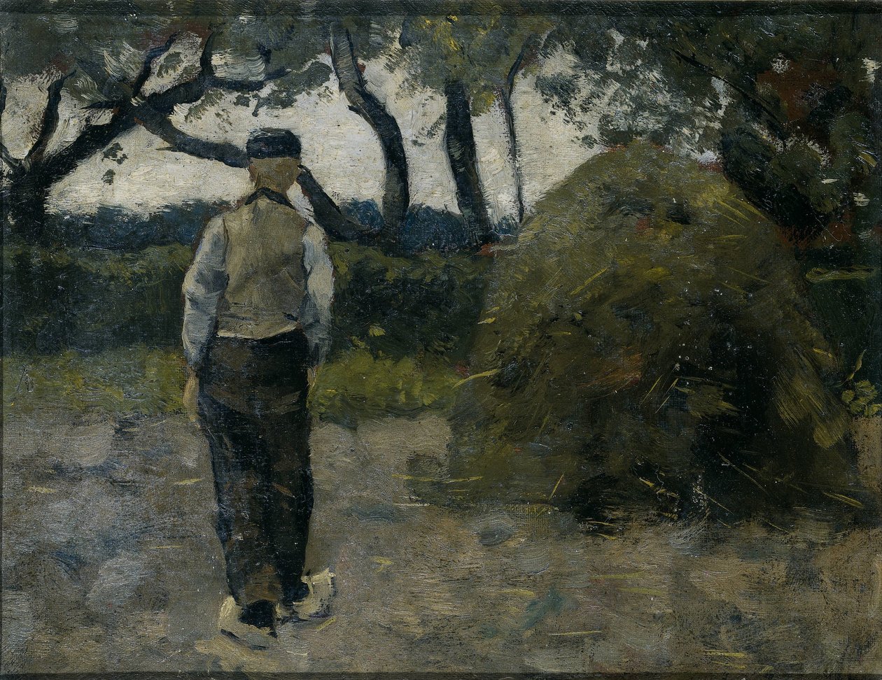 Maanviljelijä seisomassa lähellä heinäpinoa tekijältä Richard Nicolaüs Roland Holst
