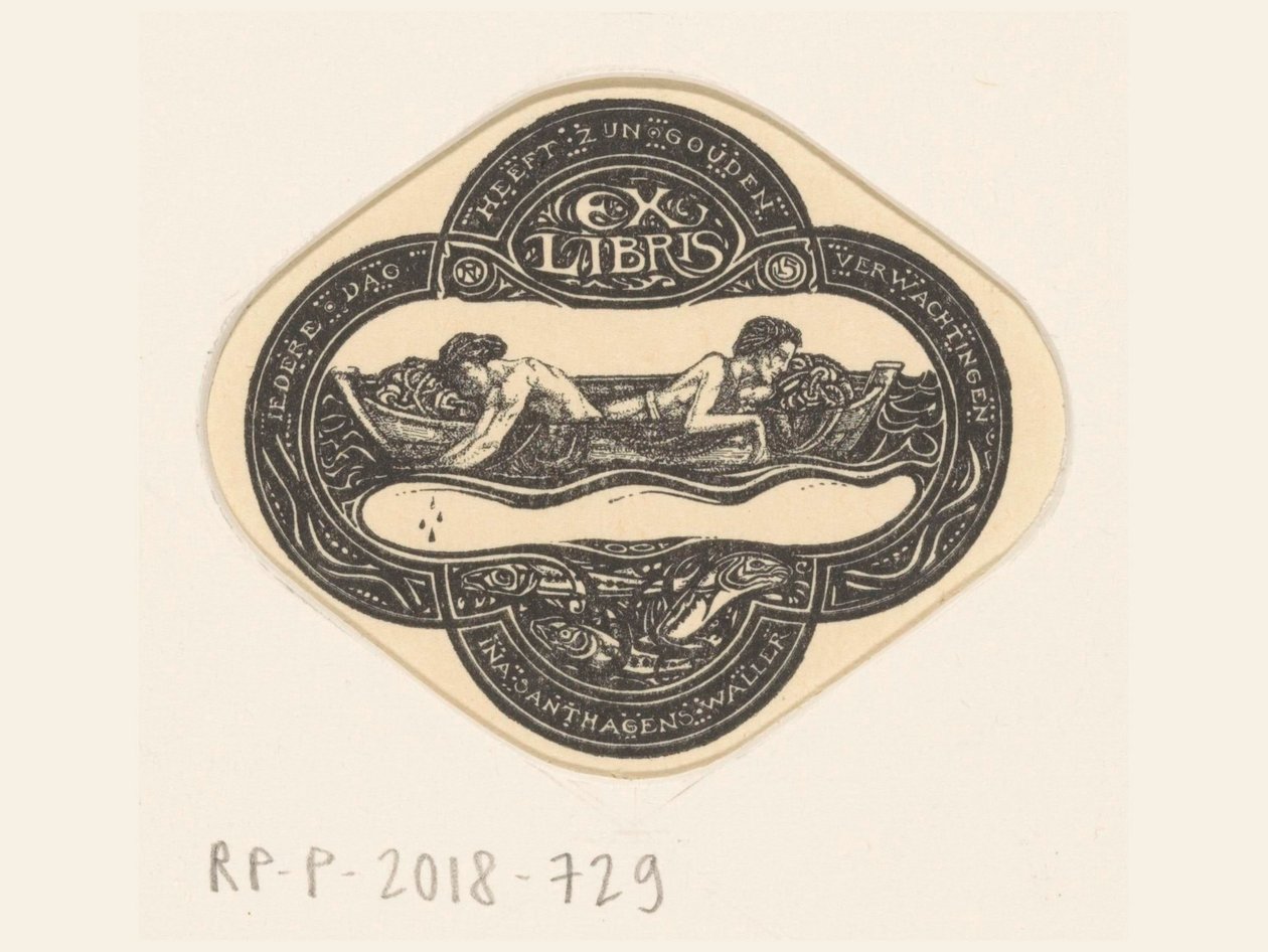 Ex libris: Ina van Eibergen Santahagens-Waller Jokaisella päivällä on kultaiset odotuksensa (otsikko esineessä) tekijältä Richard Nicolaüs Roland Holst