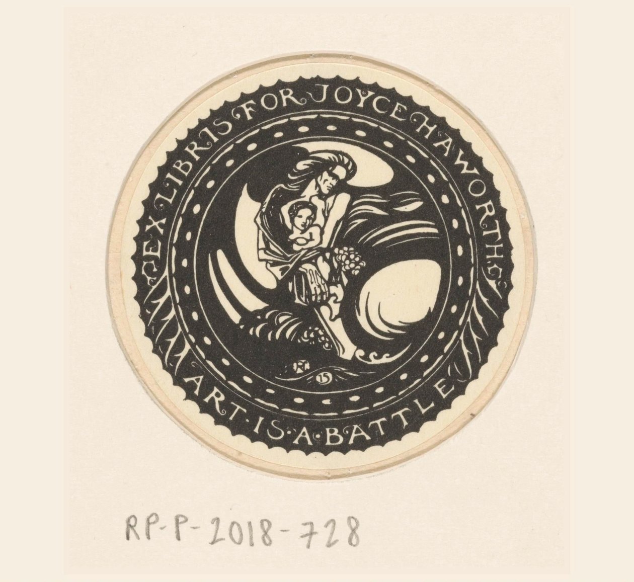 Joyce Haworthin ex libris Taide on taistelu (otsikko esineessä) tekijältä Richard Nicolaüs Roland Holst