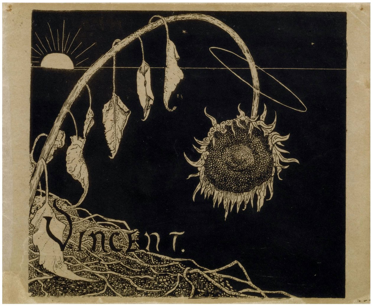 Kansisuunnittelu Vincent van Goghin näyttelyyn Amsterdamissa par Holst, Richard Roland (1868-1938). Litografia, koko: 18,2x21 tekijältä Richard Nicolaus Holst Roland
