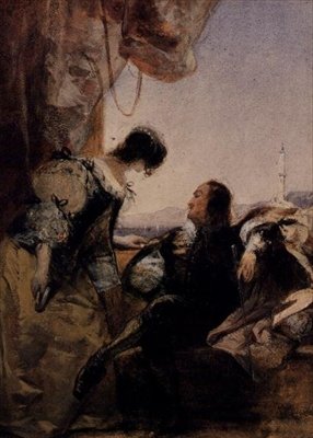 Cavalier ja hänen rouvansa terassilla, Genova tekijältä Richard Parkes Bonington
