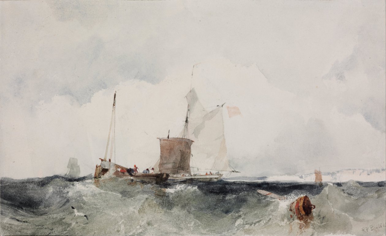 Englannin rannikolla - Oeuvre de Richard Parkes Bonington (1802-1828) - 1825 - Vesiväri paperille - 14x22,7 - Szepmuveszeti-museo, Budapest tekijältä Richard Parkes Bonington