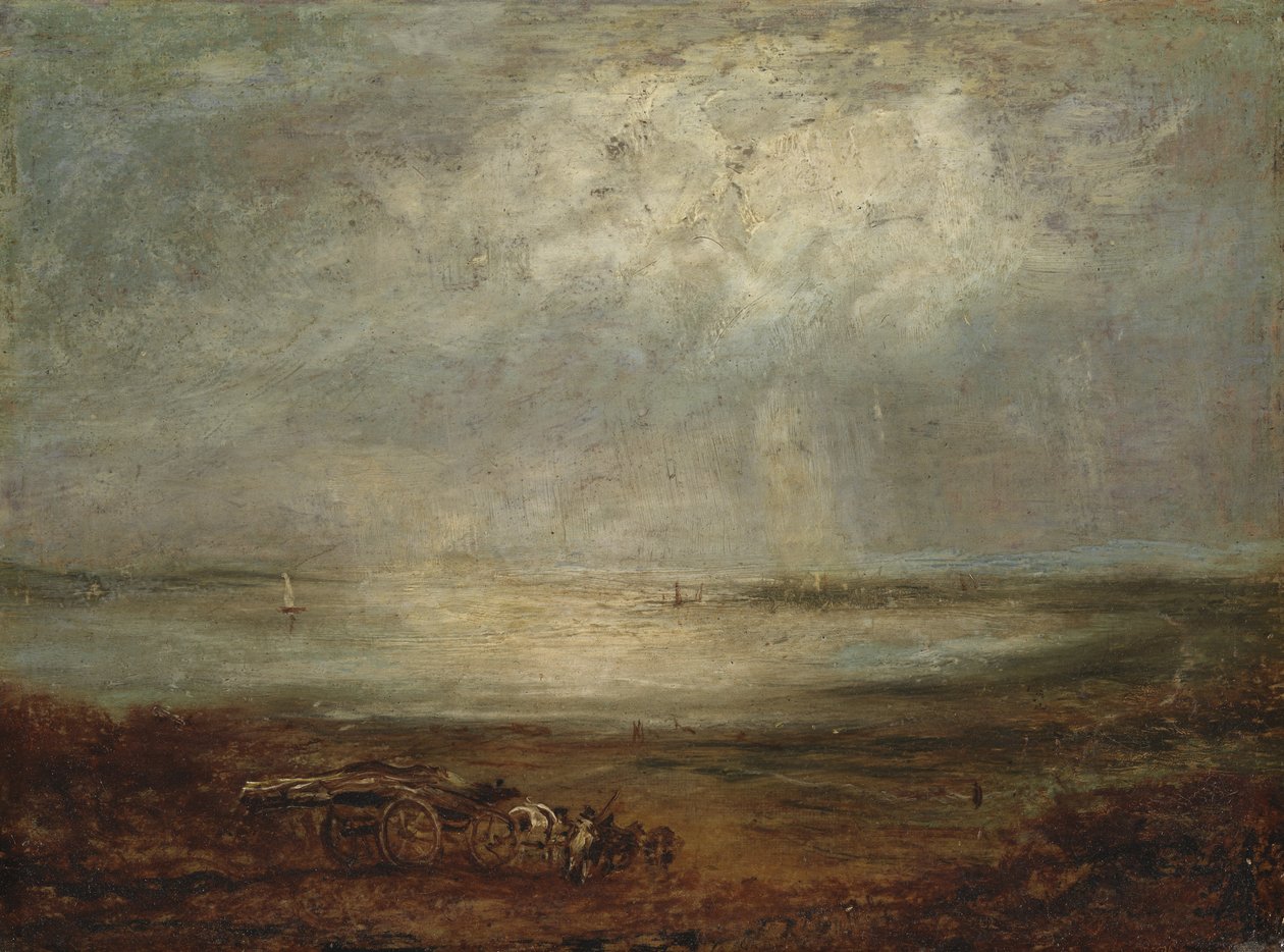 Rantakohtaus kärryillä ja hevosella, 1825 tekijältä Richard Parkes Bonington