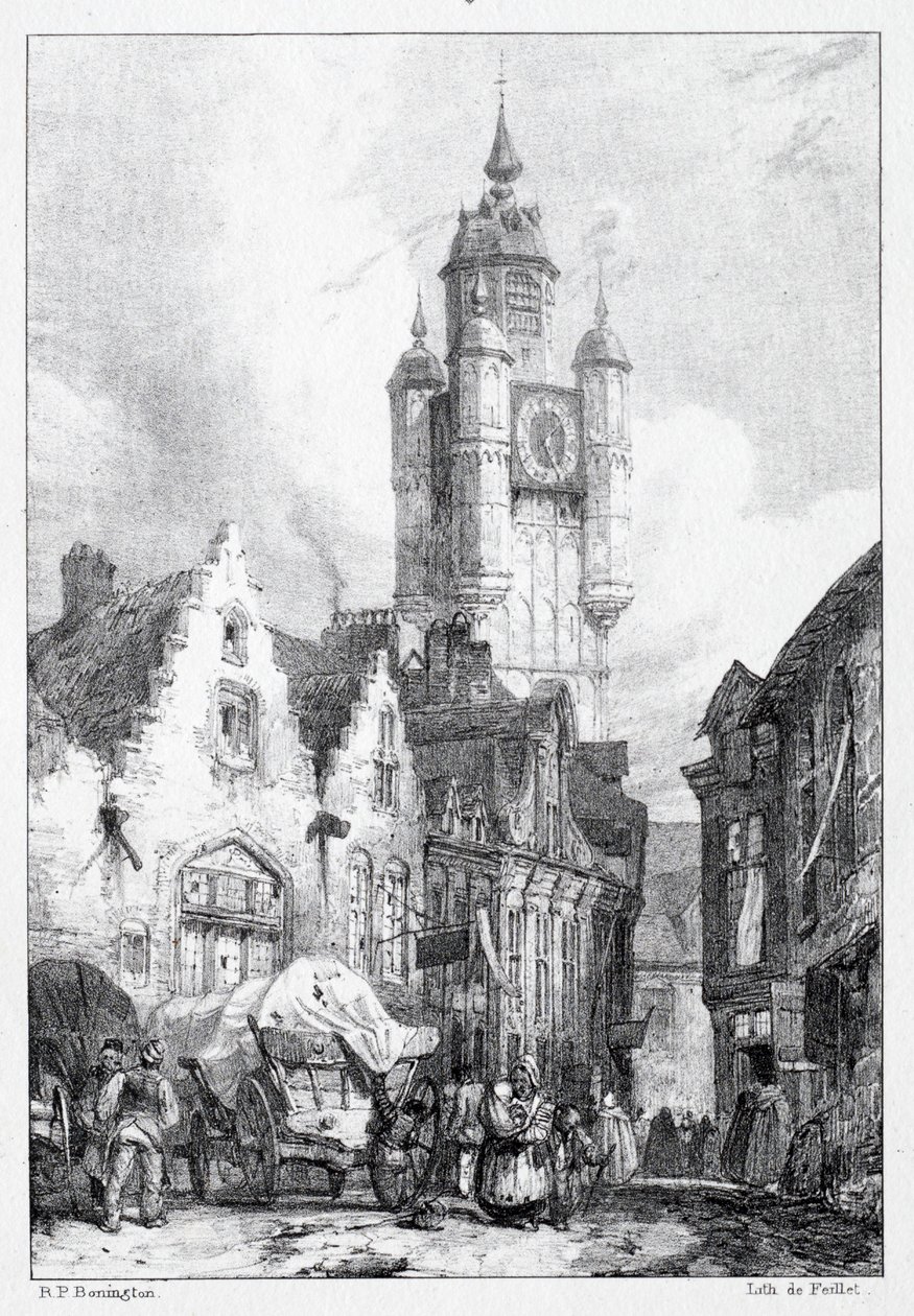 Bergues: Market Tower, 1824. tekijältä Richard Parkes Bonington