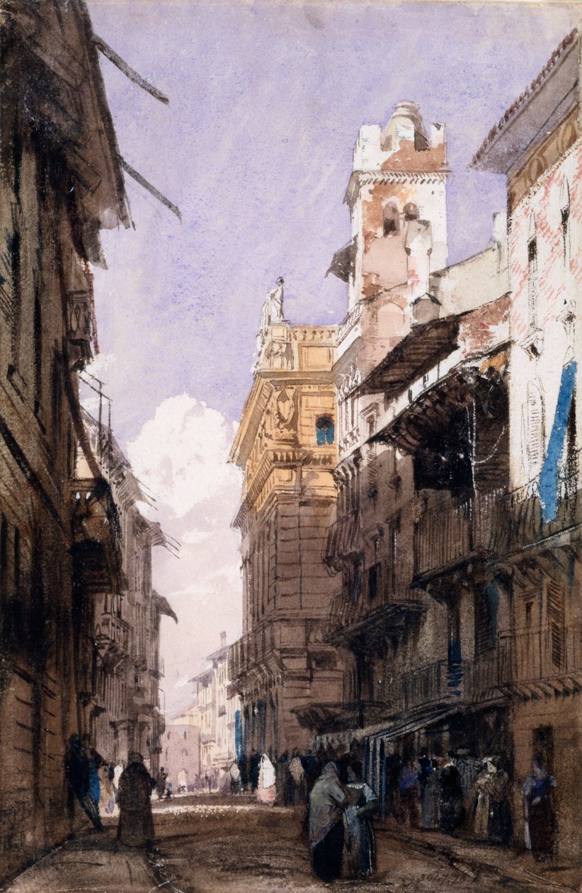 Corso Saint Anastasia, Verona (akvarelli paperille) tekijältä Richard Parkes Bonington