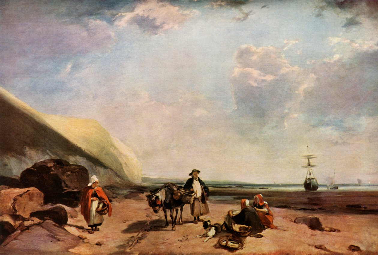 Fisherfolk Normandian rannikolla, Ranska, c1824, 1934. tekijältä Richard Parkes Bonington