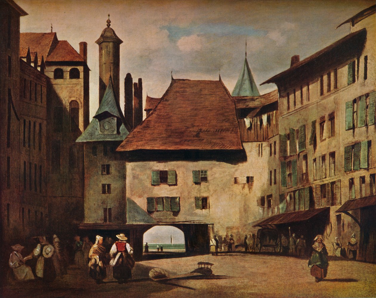La Place du Molard, Geneve, 1830 tekijältä Richard Parkes Bonington