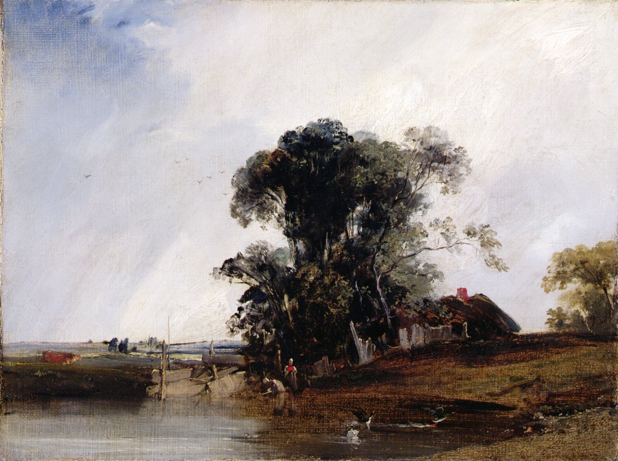 Maisema lampineen, n. 1825-26 (öljy kankaalle) tekijältä Richard Parkes Bonington