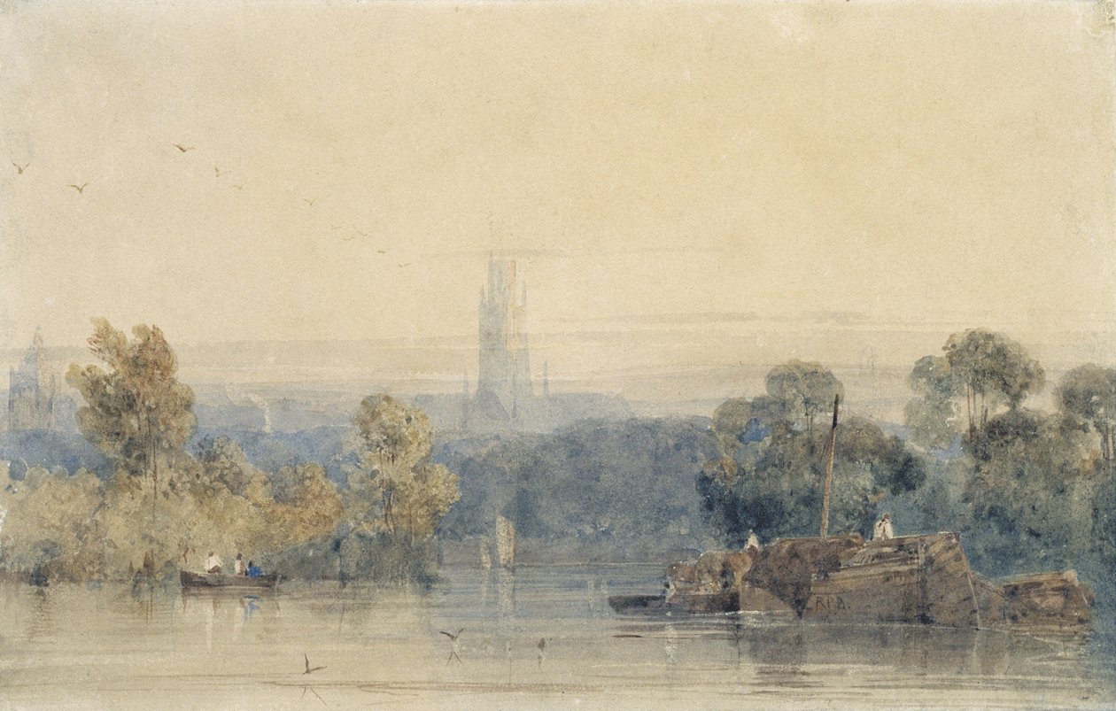 Lähellä Bostonia, Lincolnshire (grafiitti ja vesiväri paperille) tekijältä Richard Parkes Bonington