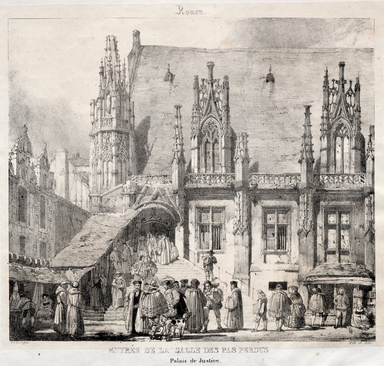 Rouen: Sisäänkäynti Salle des Pas Perdusille, Palais du Justice, 1824. tekijältä Richard Parkes Bonington