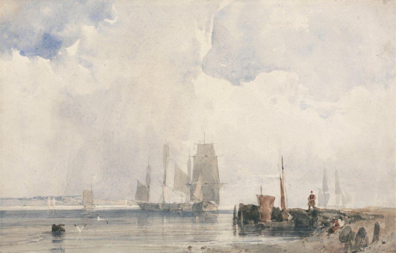 Navegação em um estuário, provavelmente perto de Quilleboeuffinnish tekijältä Richard Parkes Bonington