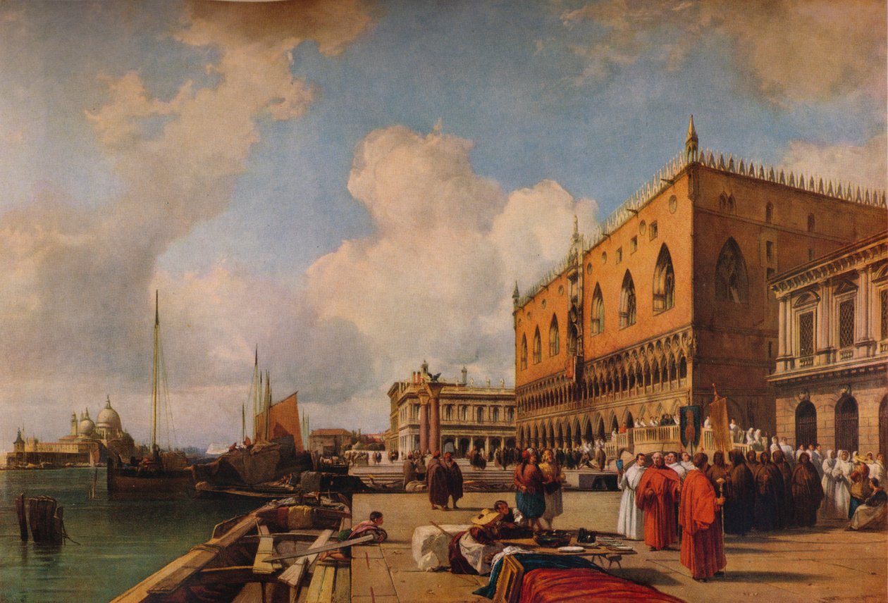 Venetsia: Herttuapalatsi uskonnollisella kulkueella, n. 1828 tekijältä Richard Parkes Bonington
