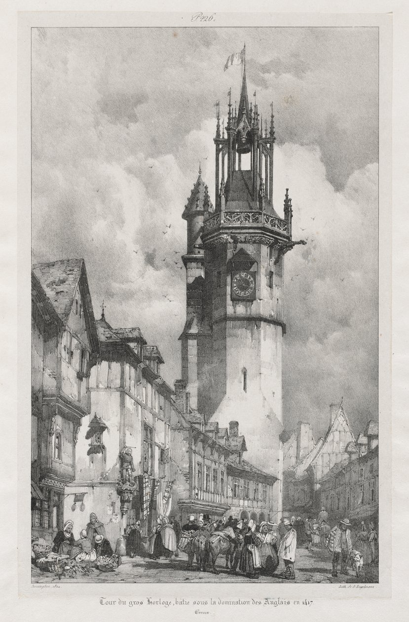 Kuvankauniita ja romanttisia matkoja muinaisessa Ranskassa, Normandiassa: Tour du Gros-Horloge, Evreux tekijältä Richard Parkes Bonington
