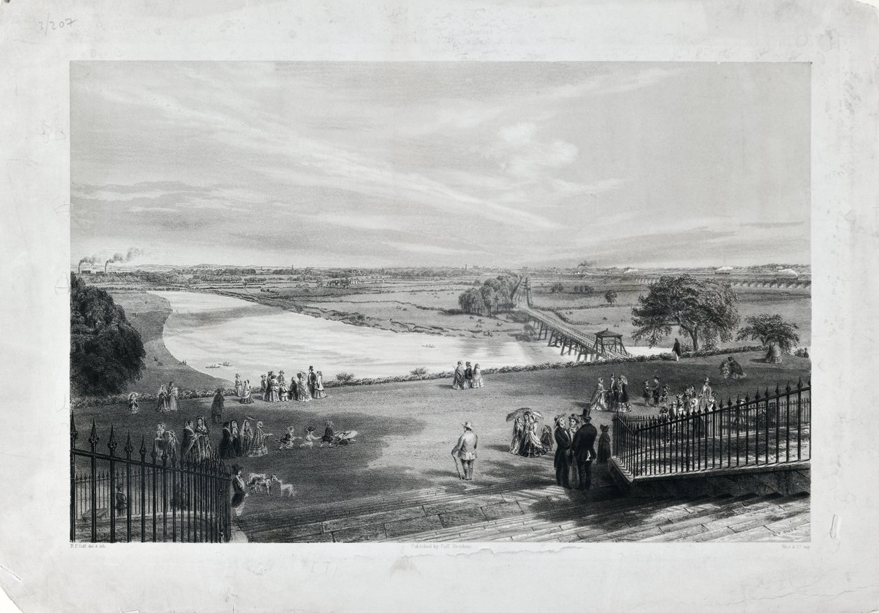 Avenham  Miller Park, noin 1870 (sävytetty litografia paperille). tekijältä Richard Parminter Cuff