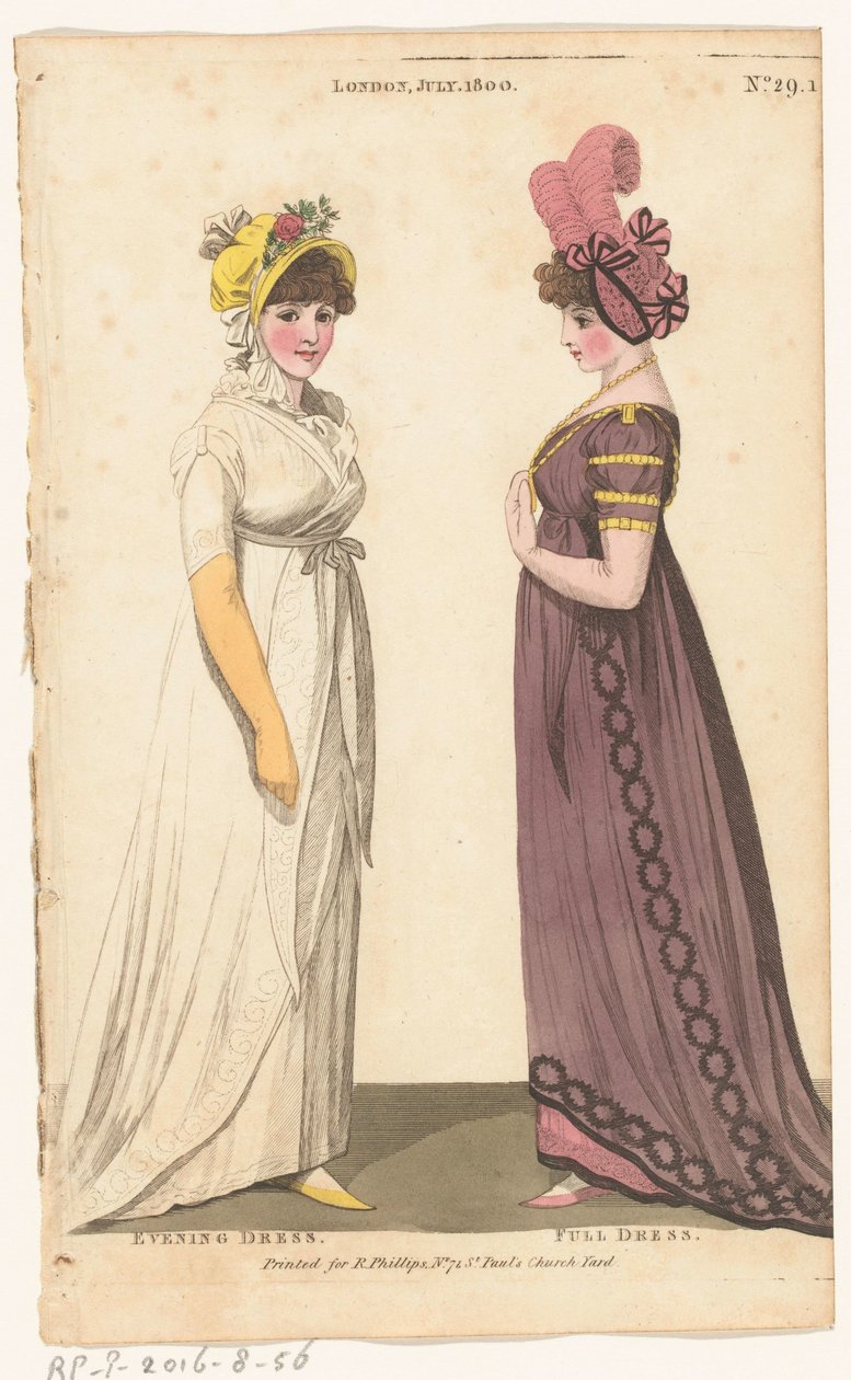 Magazine of Female Fashions of London and Paris, nro 29.1: Lontoo, heinäkuu. 1800: iltapuku; Juhlapuku tekijältä Richard Phillips
