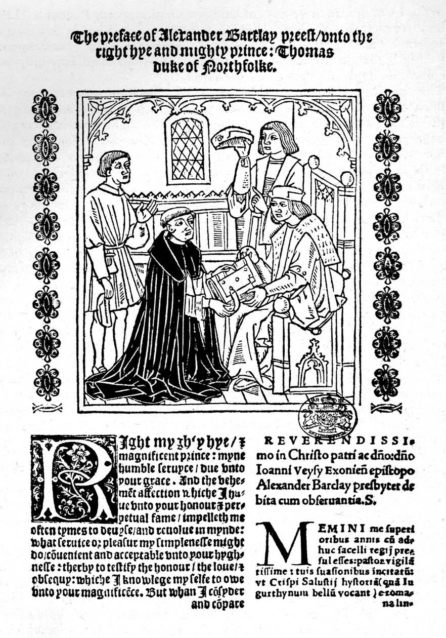 Kääntäjä esittelee kirjansa Norfolkin herttualle, c1500-1520, 1923 tekijältä Richard Pynson