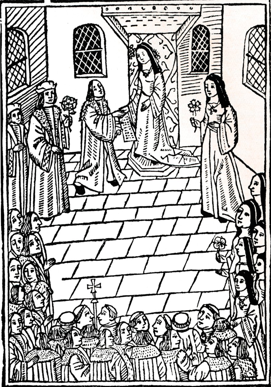 Charles V:n ja prinsessa Mary Tudorin välinen avioliittosopimus, n. 1508. tekijältä Richard Pynson