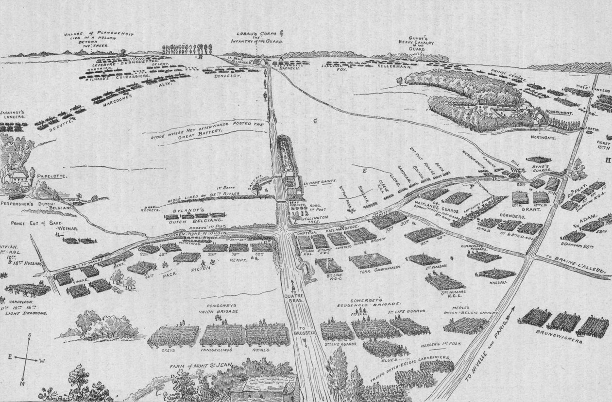 Waterloon kenttä taistelun aamuna, sunnuntaina 18. kesäkuuta 1815, 1902 tekijältä Richard Simkin
