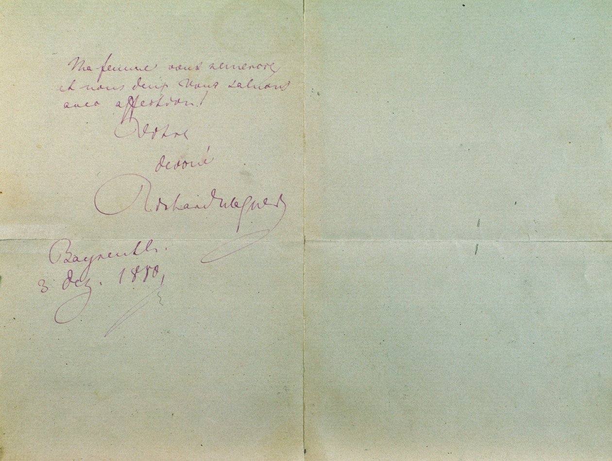 Richard Wagnerin käsinkirjoitettu kirje Luigi Mancinellille, 3. joulukuuta tekijältä Richard Wagner