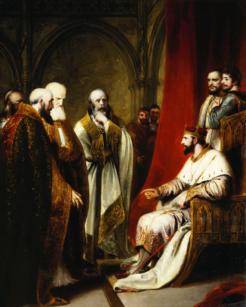 Henrik III vastasi Canterburyn arkkipiispalle ja Salisburyn, Winchesterin ja Carlislen piispoille, jotka vaativat osavaltiossa uskonpuhdistusta, tekijältä Richard Westall