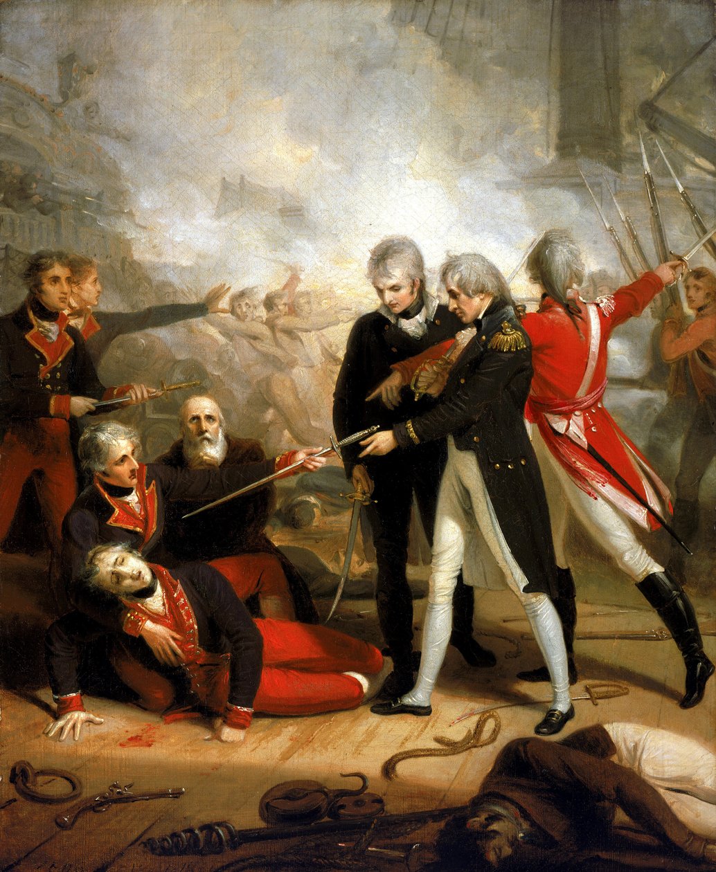 Horatio Nelson (1758-1805) vastaanottaa miekan San Nicolasin antautumisesta 14. helmikuuta. tekijältä Richard Westall