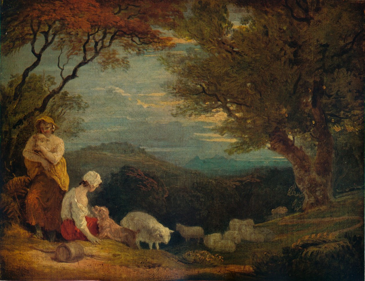 Maisema naisten, lampaiden ja koiran kanssa, c1811, 1938 tekijältä Richard Westall
