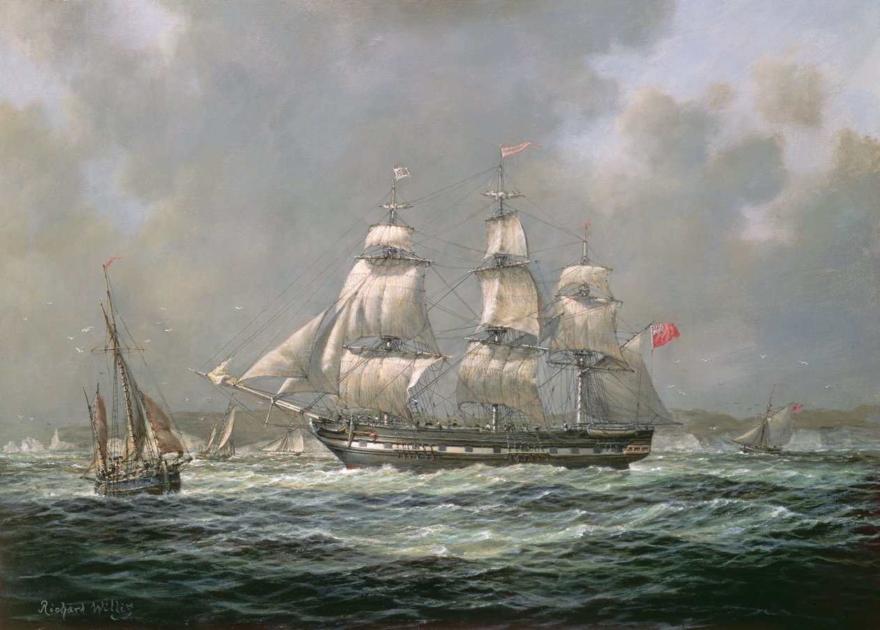 East Indianman H.C.S. Thomas Coutts pois Needlesistä, Isle of Wight tekijältä Richard Willis