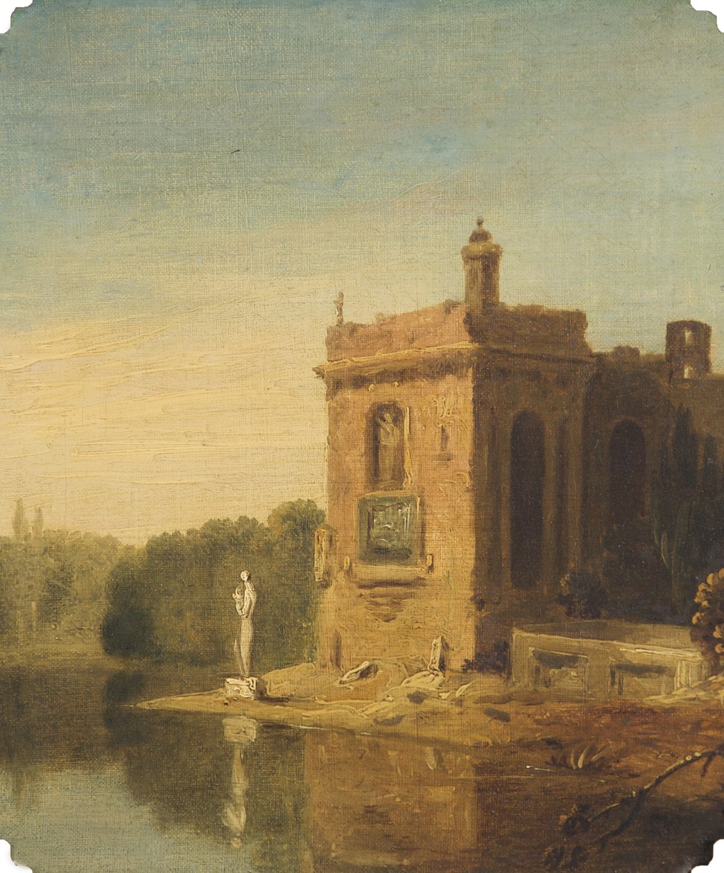 Järvi, paviljonki ja patsas, Italia (öljy kankaalle) tekijältä Richard Wilson