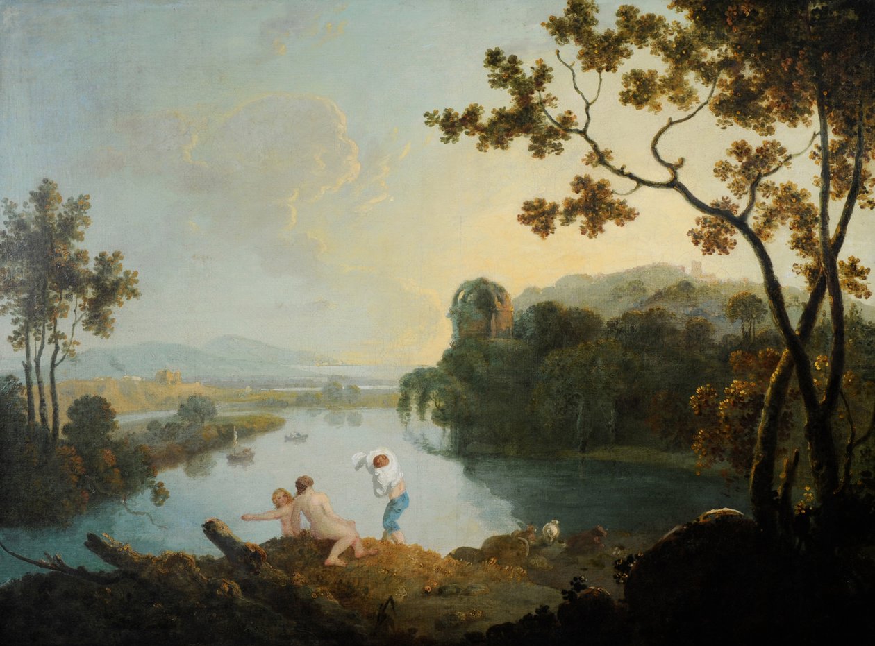 Klassinen maisema, jossa pojat kylpevät (öljy kankaalle) tekijältä Richard Wilson